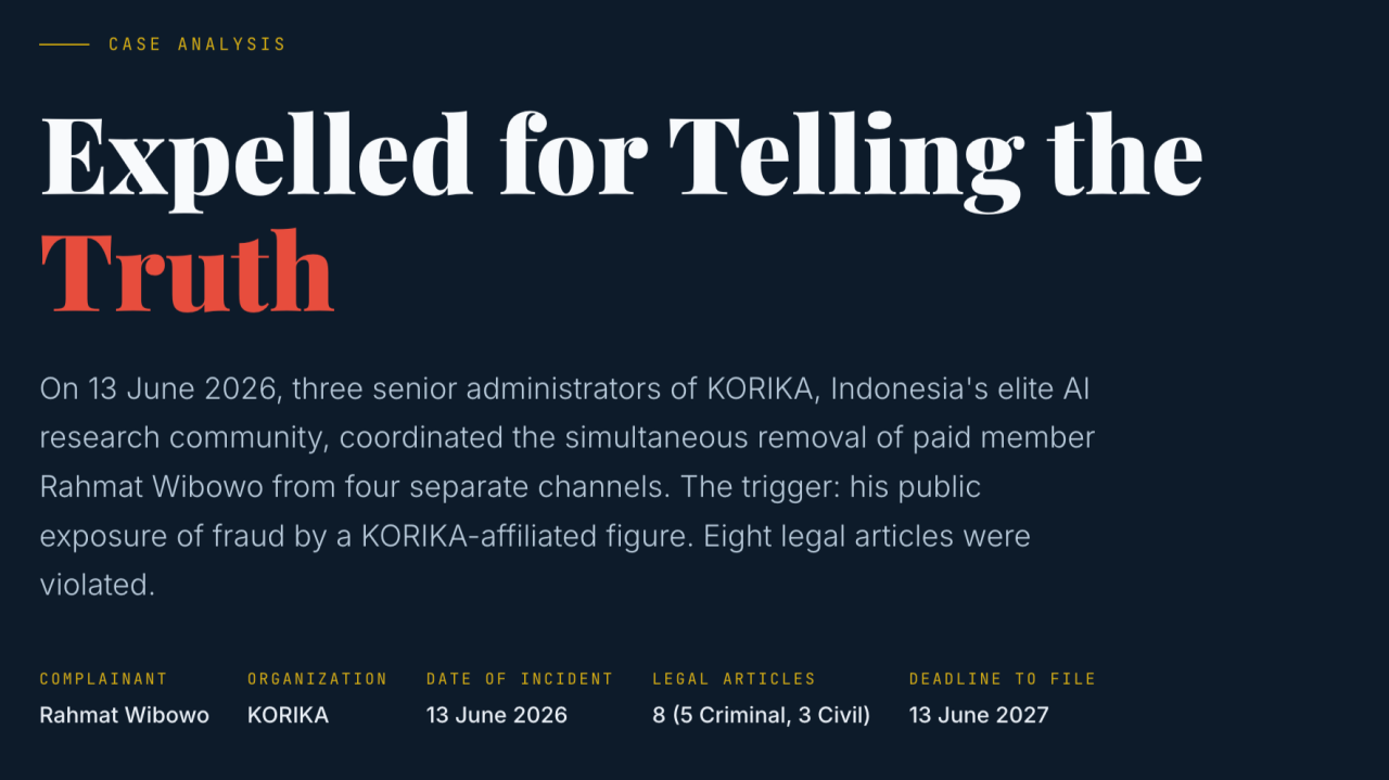 Dikeluarkan karena Mengatakan Kebenaran: Politik KORIKA dan Perkara Hukum yang Dipimpin Oskar Riandi, Suryadiputra Liawatimena, dan Indra Kesuma